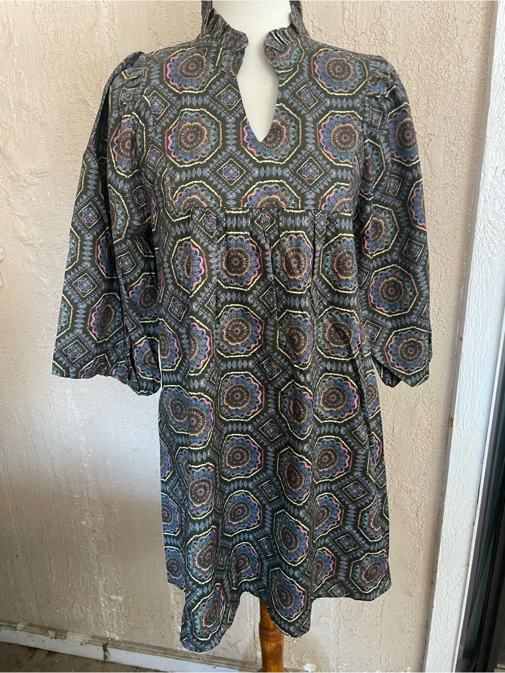 JODIFL Olive Multi Geometric Long Sleeve Dress